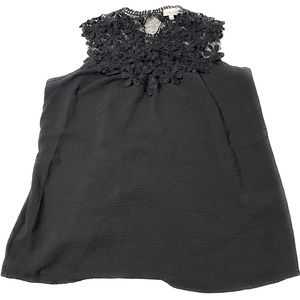Hailey And Co Womens Black Lace Front Tank Keyhole Back Crew Neck Short Sleeve M